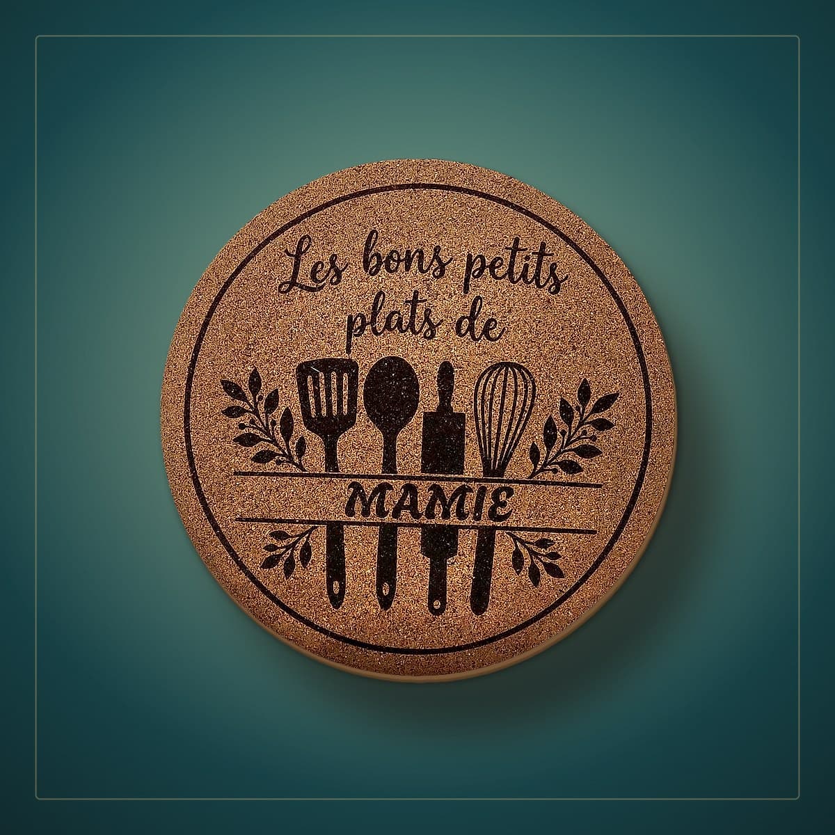 Dessous de plat en liège — motif et texte