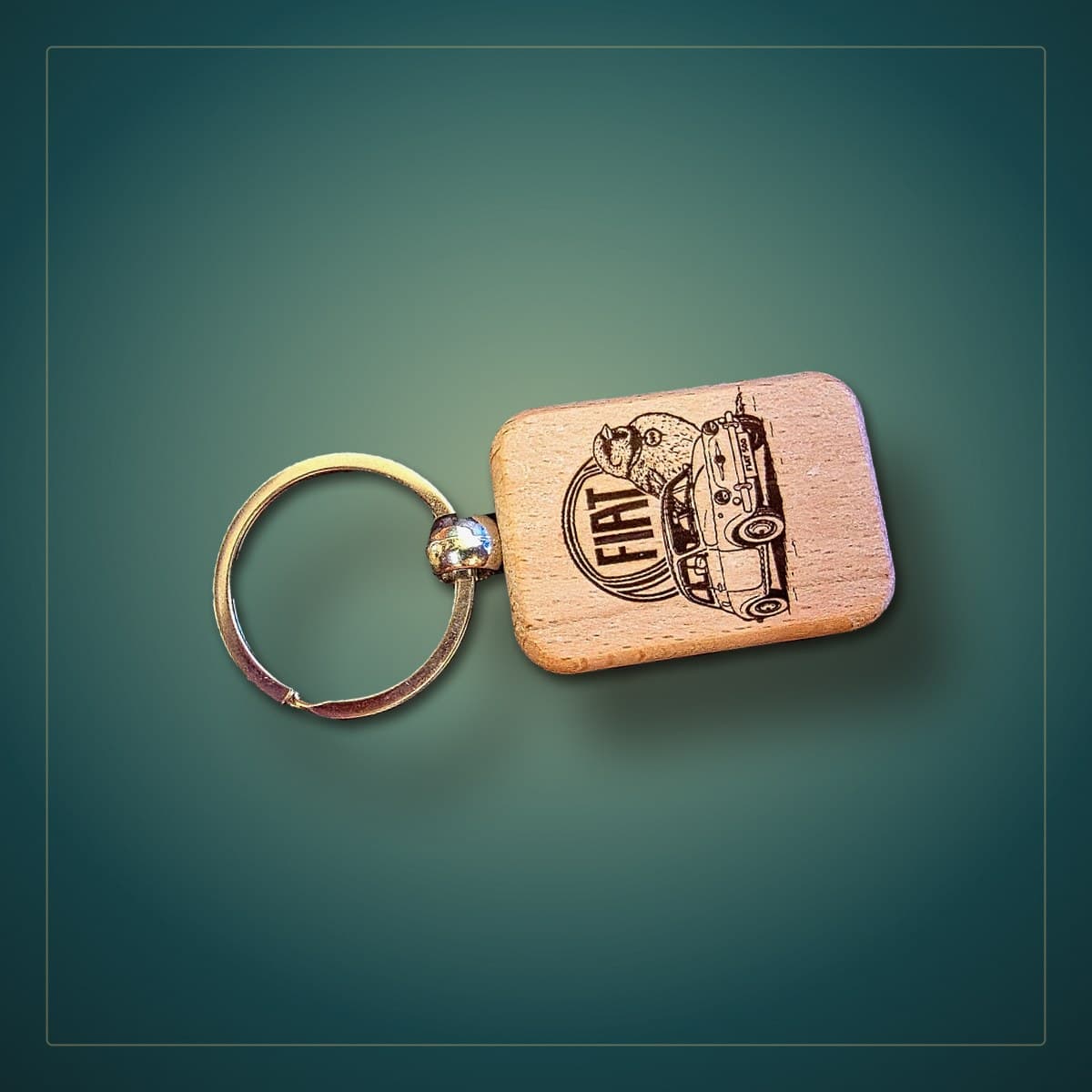 Porte-clé rectangle en bois — voiture vintage